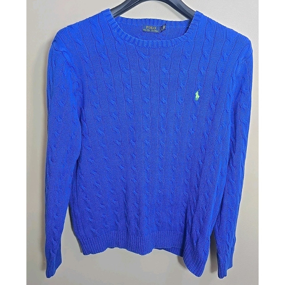 Vintage Polo Ralph Lauren Cableknit Sweater Mens Large Tall (LT) Blue Green Pony